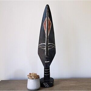 Vintage Hand Carved Wood African Ghana Mask Wooden Tribal Art Statue Sculpture